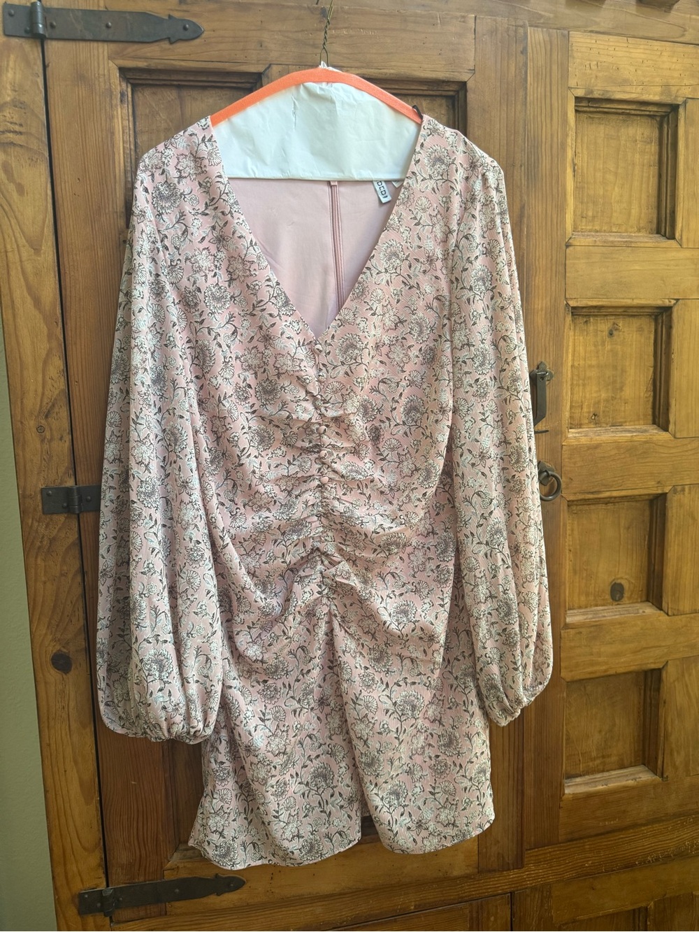 Floral Pink V-Neck Ruched Long Sleeve Dress H&M size medium